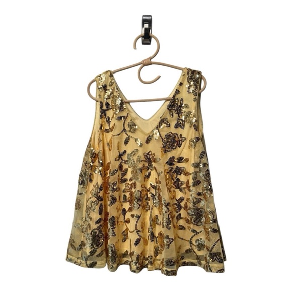 Marc New York Andrew Marc Sleeveless Gold Floral Sequin Overlay Top Blouse Large - Picture 1 of 11